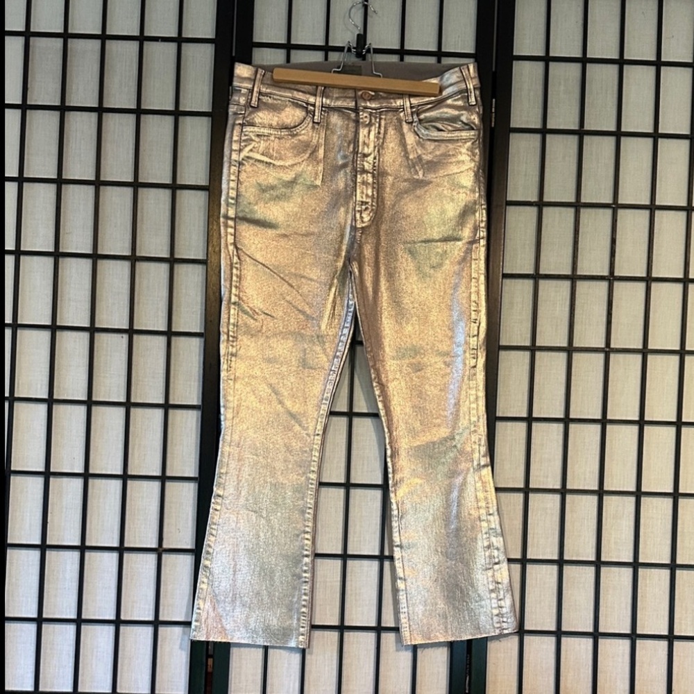 MOTHER Hustler Ankle Heavy Metal Flare Fray Jeans Never Worn Size 33 - Picture 3 of 16